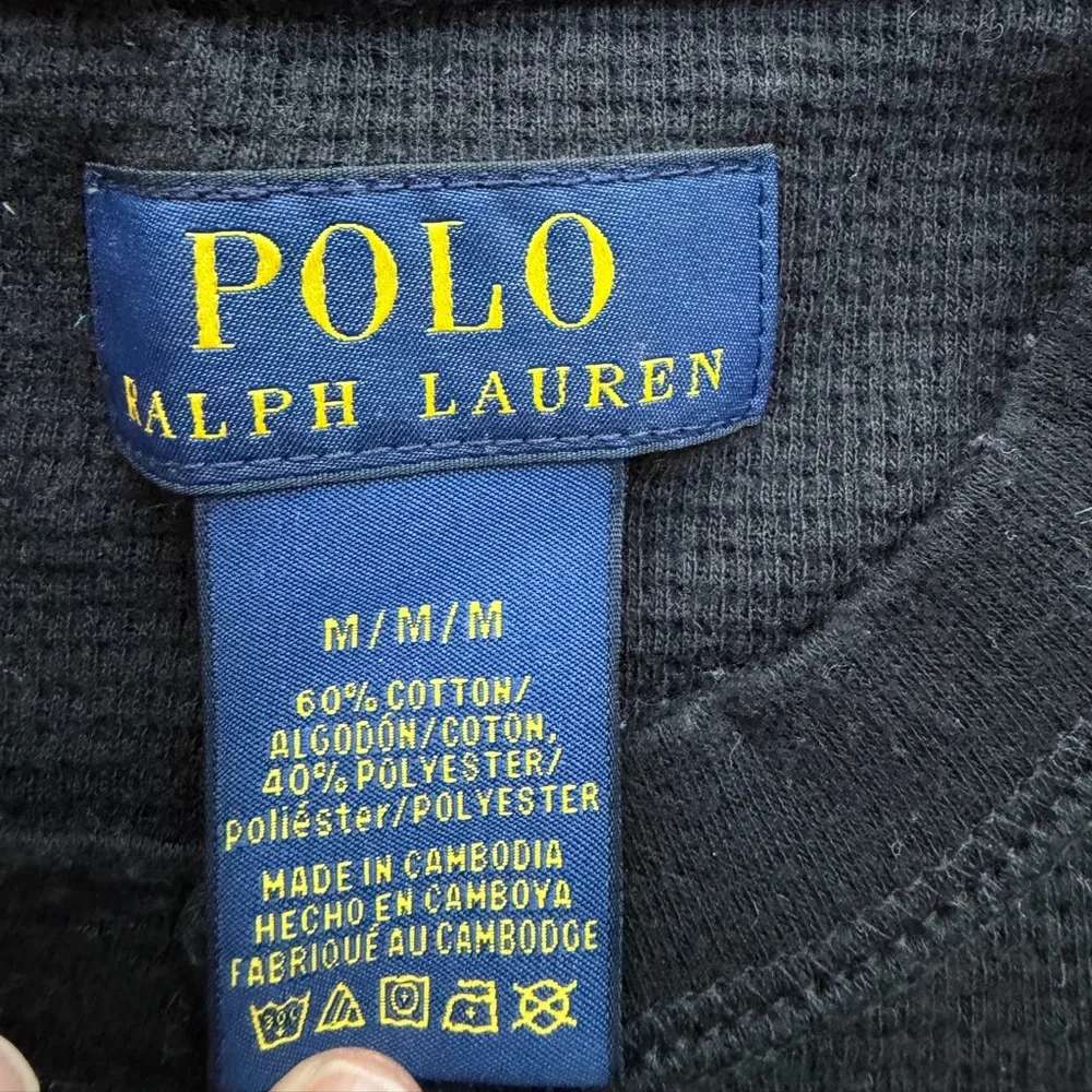 Polo Ralph Lauren Men’s Long Sleeve Waffle Knit Shirt Black Size Medium M